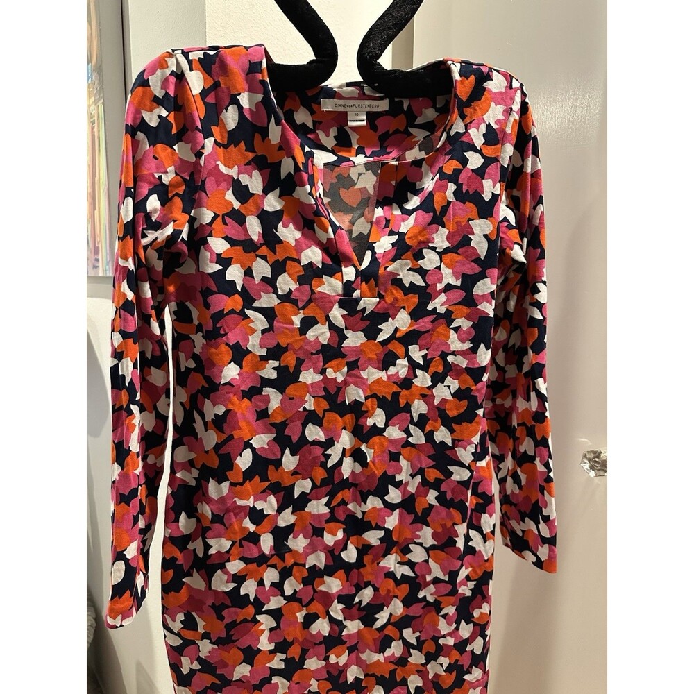 DVF Diane von Furstenberg Cotton V-Neck Pullover Dress, sz 10, petite length